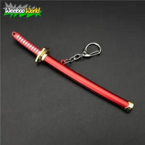 red and white demon slayer japanese katana keychain